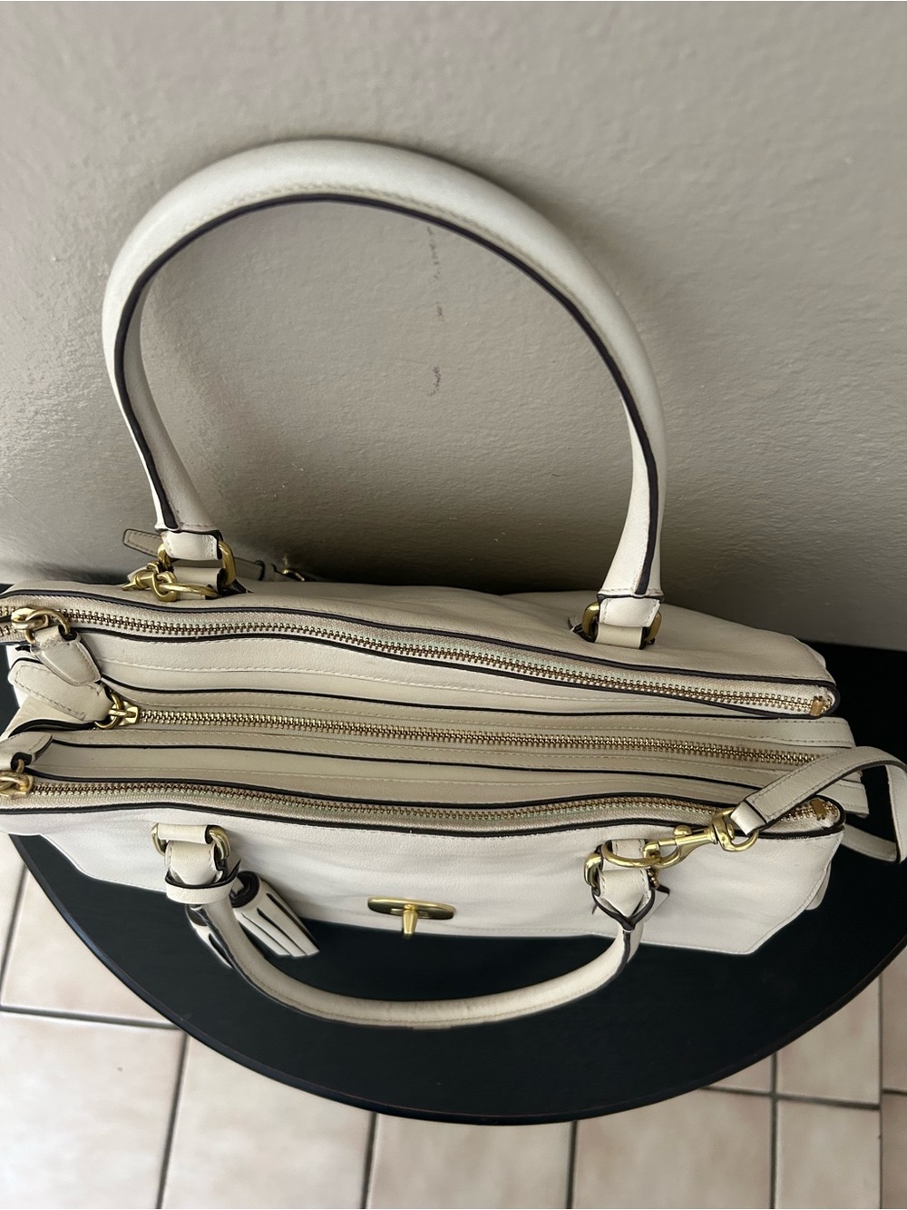 Coach Cream Leather Satchel with Tassels and Gold Hardware - Picture 5 of 16